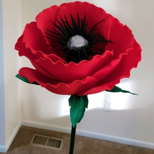 Giant Artificial Foam Poppies on Stem. 5ft tall, 15 inch in diameter